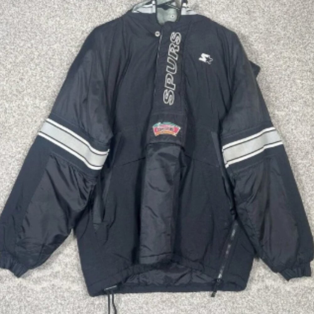 San Antonio Spurs Starter Jacket Men's Large Black Vintage Full Zip Basketball